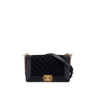 Pre-Loved Chanel Old Medium Braided Chevron Cotton and Lambskin Boy Flap